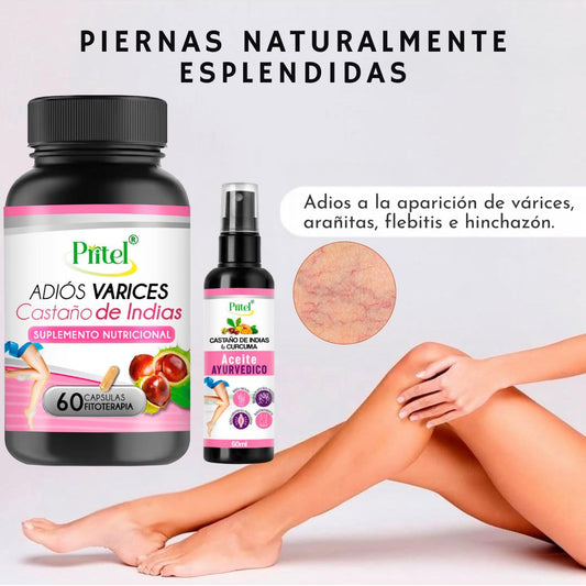 Tratamiento Adiós Varices, Capsulas+Spray Aceite Ayurvedico